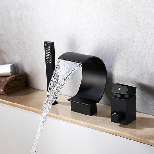 Robinet de baignoire 3 trous avec douche noir mitigeur de salle de bain double mode