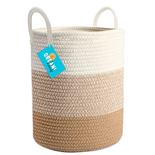 Image of OrganiHaus Large Cotton Rope Blanket Basket - Woven Laundry & Toy Storage Basket, 38x45cm, Honey