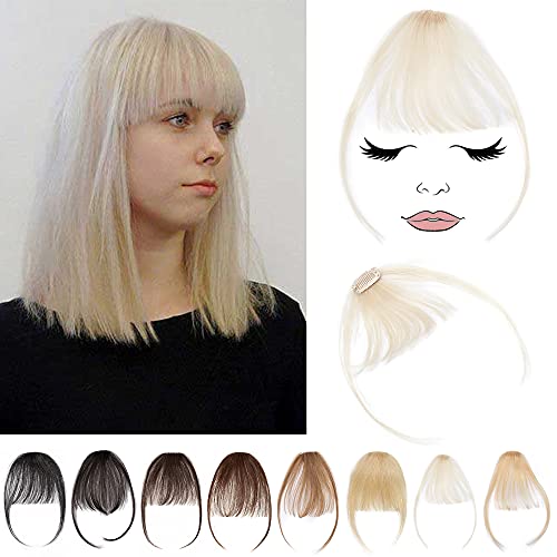 S-noilite Clip in Bangs Human Hair Thin Air Bangs Extension with Temples Blonde 3g 1 Clip One Piece Platinum Blonde Clip on Bangs Hairpieces for Women