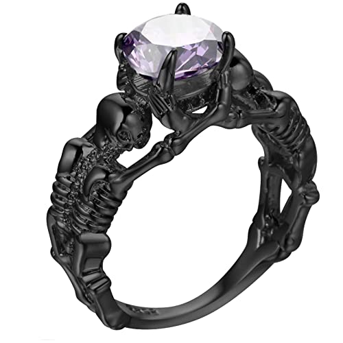 Musihy Ringe Damen, Cubic Zirconia Ring Ring Schwarz Runder Zirkon mit Vier Zinken Damen Ring 60 Cover