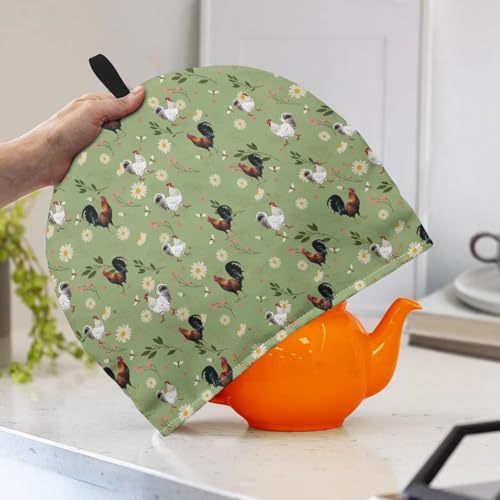 Image of Teapot Cozy Tea Pot Cover Keep Tea Warm Insulating Teapot Cozies Washable Kettle Quilt Teapot Warmer Home Kitchen Decoration, 12.9 X 10.4 Inches, Rooster Daisy Floral Green
