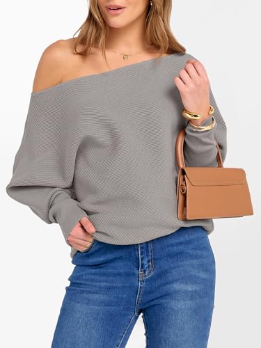 Image of ANRABESS Womens Off Shoulder Sweaters 2026 Fall Long Batwing Sleeve Loose Fit Knit Tops Casual Pullovers Jumpers