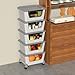 Jnktka 5 Pack Plastic Stacking Baskets with Wheels, Large Open Front Storage Basket, Grey