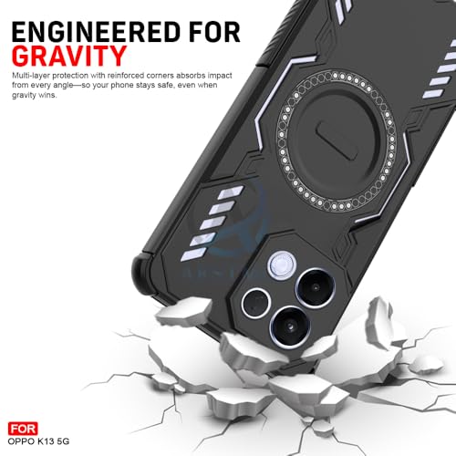 Image of AESTMO Back Case Cover for Oppo K13 5G | Magnetic Case with Built-in Metal Ring | Compatible with MagSafe Accessories | Shockproof Hybrid (PC + TPU, Black)