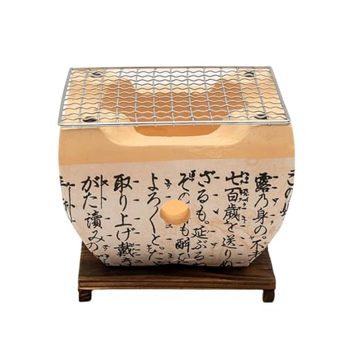 SOLLENT 和風のセラミック火鉢、テーブルバーベキューグリル、屋外キャンプグリル用焼き鳥炭ポータブルバーベキューストーブ (20.5*20.5*14cm)