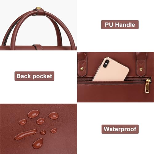 Mosiso MO-15-PU-SHD-CVB-BKPK-BOW-BRW Laptop Bag For Women, 15-15.6 Inch Pu Leather Laptop Shoulder Bag Convertible Backpack, 16 Inch Messenger Bag Casual Handbag Work Briefcase Travel Computer Bag thumb #6