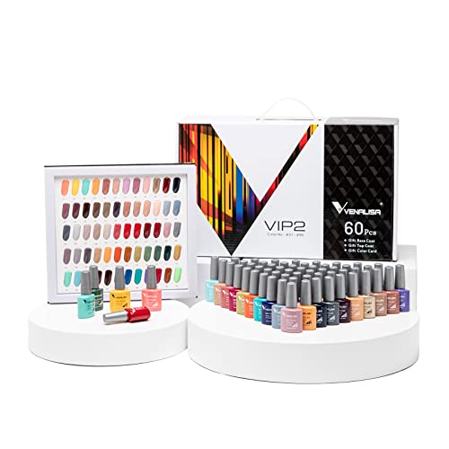 VENALISA 65 PCS Gel Nagellack Set mit Top Base Coat and Matte top coat, Soak Off UV Gel Nail Polish Set mit UV Farbgel für Gelnägel Perfekt Für Nail Art Nagel Design
