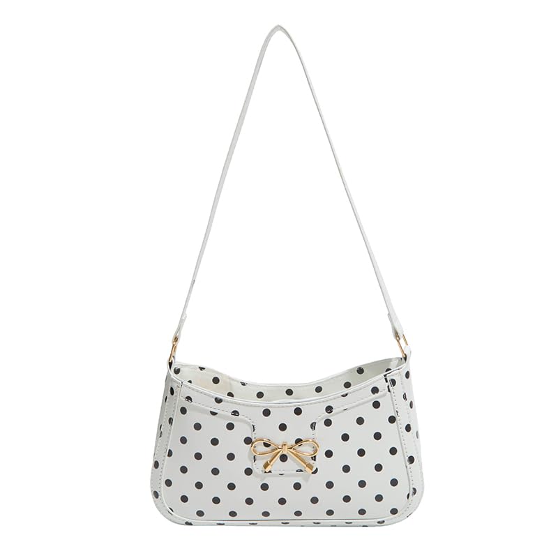 Borsa a tracolla da donna in poliuretano, stile retrò, a pois, con | EcoGleam Borsa a tracolla in poliuretano, stile retrò, a pois, con tasca, fiocco, tracolla imbottita, grande capacità