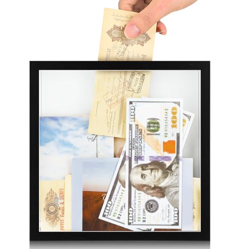 8x8 Traveler Adventure Shadow Box Frame Memory Box for Keepsakes Top Loading Shadow Keepsake Box with Slot for Concert Travel Ticket Stub Memory Wine Bottle Caps Shells Stamps, Creative Travel Gifts