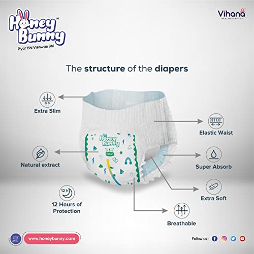 Image of Honey Bunny Everyday Baby Diapers Pants | Extra Extra Large (XXL), 48 Count, 17-25 kg | Silky Soft on Skin | 12 Hours Protection Baby Diaper