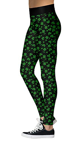 Ainuno Shamrock Leggings,St Patricks Day Leggings For Women Irish Leggings Clover Leggings Lucky Four Leaf Printed Saint Patricks Day Outfits Patty Accessories Black Workout Leggings Size M 6 #TOP2