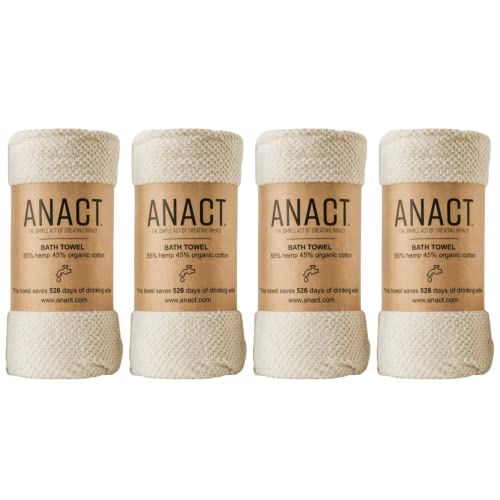Anact - Hemp Bath Towel - Fast Drying Organic Cotton Blend Spa Quality Bath Towel - 55% Hemp, 45% Organic Cotton Textured Absorbent Bath Towel - Natural, 4pcs
