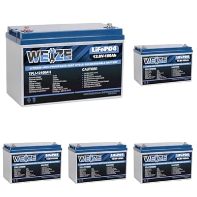 Weize 12V 100Ah LiFePO4 Lithium Battery, Built-in Smart BMS, Low Temperature Protection Group 31 Deep Cycle Battery for Trolling Motor, RV, Solar, Marine, Camping and Off Grid Applications (Pack of 5)