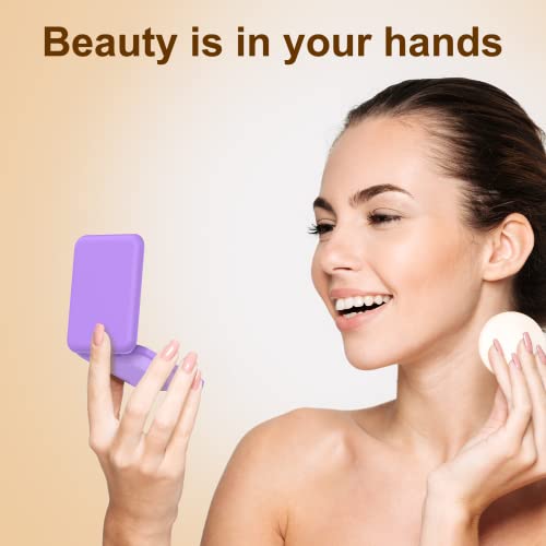Benbilry Mini Compact Travel Makeup Mirror With Light, Rechargeable Pocket Mirror With 3 Led Dimmable Colors & 1X/3X Magnification, Magnetic Closing Memory Small Purse Mirrors, Gift For Women, Purple #TOP6