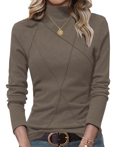 AUSELILY Womens Mock Turtleneck Long Sleeve Shirts Tunic Tops Women Basic Plain Thermal T-Shirts 2025 Fall Winter Fashion