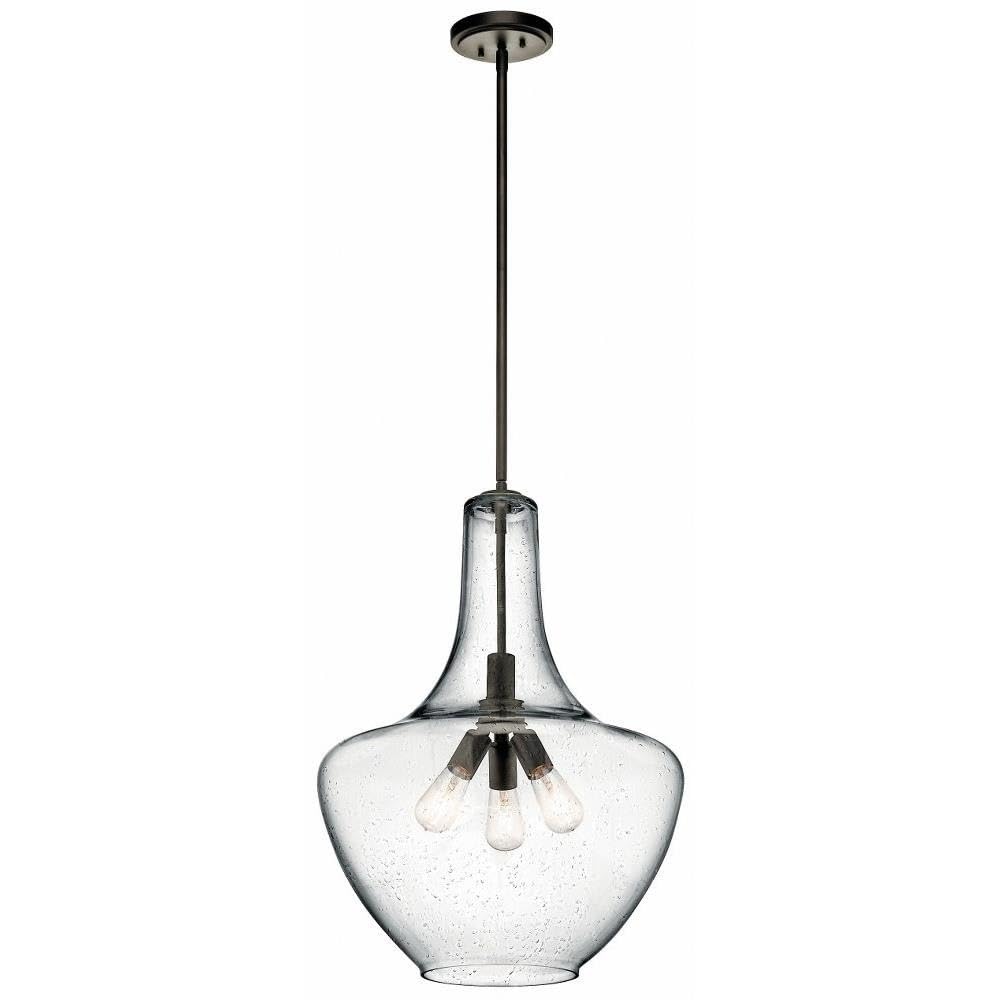 Kichler Everly 27.5 3 Light Bell Pendant Clear Seeded Glass Olde Bronze