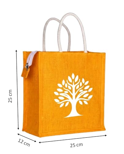 Image of Soman Jute Ecofriendly Return Gift Bags Divine Tree Printed Multicolor bags with Zip Pack of 10 Bags
