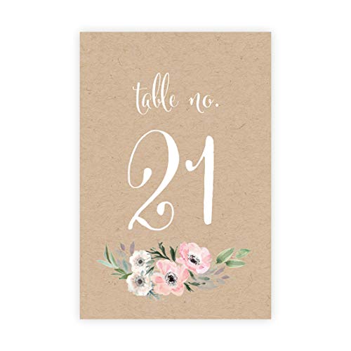 Andaz Press Peach Coral Kraft Brown Rustic Floral Wedding Table Numbers 21-40, 4x6-Inches Table Number Cards For Wedding Reception Table Number For Seating Chart For Wedding Reception