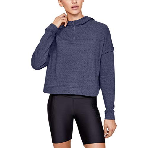 Under Armour Women's Rival Terry Training Hoodie, Blue Ink Full Heather (497)/Black, X-large