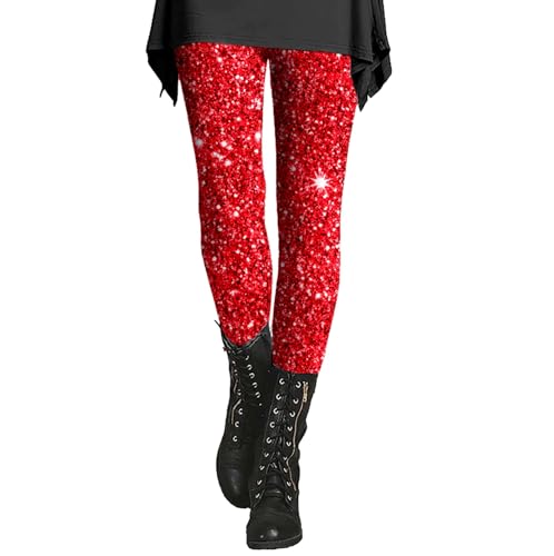Women's Printed Sequin Sport Leggings with Soft and Slim Butt pantalón Vestir Mujer Ancho (Red, XL)