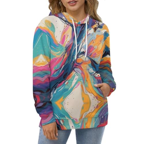 Pull à capuche imprimé tourbillons colorés sweat style art fluide - 2