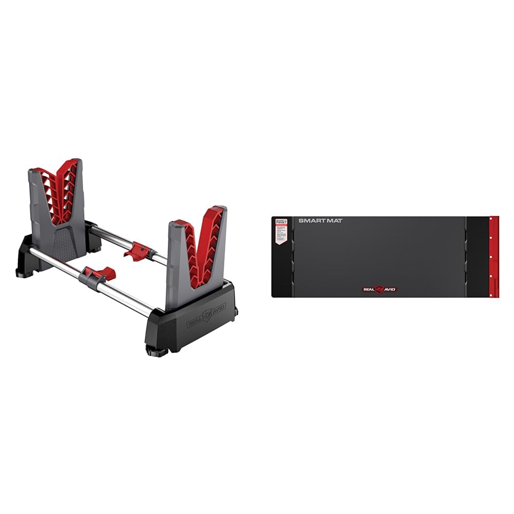 Real Avid Speed Stand | Collapsible Design, Adjustable 10" - 16" Stand for Cleaning & Maintenance & Universal Smart Mat - 43x16”, Large Gun Cleaning Mat With Integrated Red Parts Tray