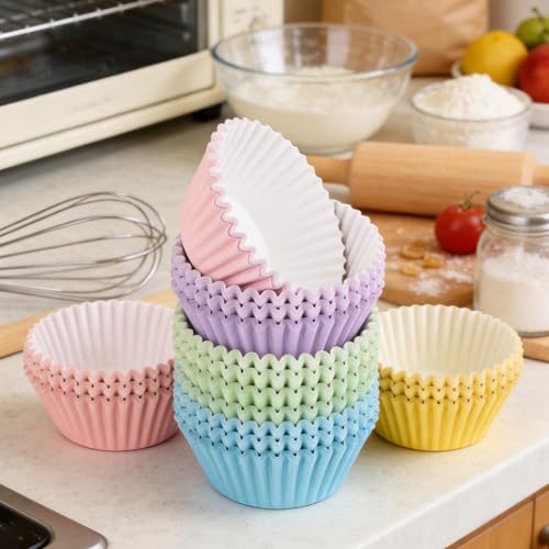 Image of 600 Pack Pastel Cupcake Liners Colorful Cupcake Wrappers Baking Cup Standard Size Muffin Liners for Spring Easter Baby Shower Wedding Birthday Pride Party Candy Cake Decorations Supplies