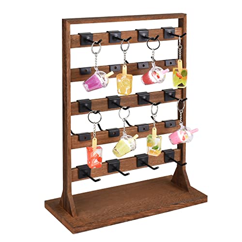 Ikee Design Wooden Jewelry Display Rack With 20 Hooks, Earring Card Display Holder Stand With Hooks, Jewelry Tower For Earring Cards, Necklaces, Keychains, Brown Color, 11.75" W X 4.6" D X 15.4" H #TOP2
