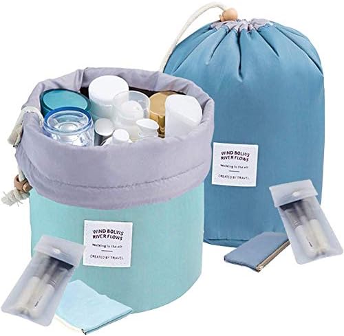 INVODA Cosmetic Bag 3 Pieces Barrel Shaped Travel Makeup Bags Large Capacity Soft Waterproof Portable Drawstring Cosmetic Bag Multifunctional Bucket Toiletry Bag