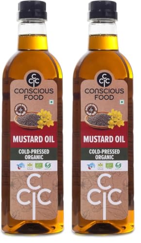 Image of Conscious Food Cold Pressed Black Mustard Oil | 1 Litre | Mustard Oil for Cooking | Good for heart health | Kachi Ghani (Pack of 2)