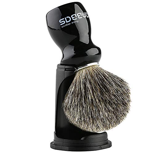 Pennello da barba dall'aspetto retrò con semplice portaspazzole in resina di design.