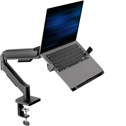 VIVO Universal Adjustable 10 to 15.6 inch Laptop Mount for Desk, Single Tension Arm VESA Notebook Stand with C-clamp and Grommet Options, Black, STAND-V001O-L