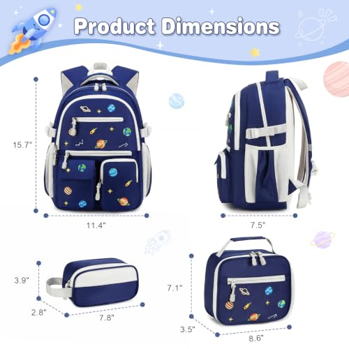 Image of DIGOBAY Backpack for Boys 6-8, 3PCS Embroidery Toddler Boys Backpack with Lunch Bag Pencil Case, 15.7 inch Kids School Bookbag for Preschool Kindergarten Elementary Daycare Backpacks, Navy Blue Planet