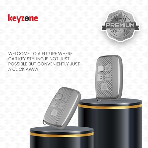 Image of keyzone Silverstar TPU Smart Key Cover with Keychain made for Jaguar XF, XJ, XE, F-PACE, F-Type, made for Range Rover Evoque, Velar, Discovery, LR4, Sport, 5-Button smart key (Silver)