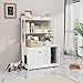 Tioutbot Litter Box Enclosure with Shelves, 52 Inch Large Hidden Cat Litter Box Enclosure Furniture with 2 Door, Wooden Cat House with Scratch Pad, Indoor Storage Cabinet Display Rack, White