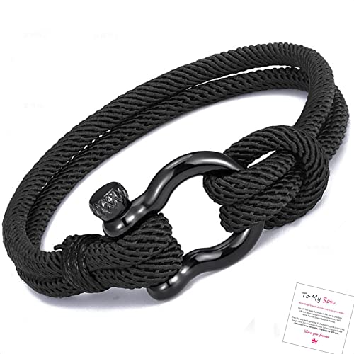 yomlry To My Son - Mother and Son forever Linked Together Braided Leather Bracelet, Mother and Son Bracelet Stainless Steel Svana Bracelets Personalized Men Braided Leather Bangle Gifts for Son from Mom
