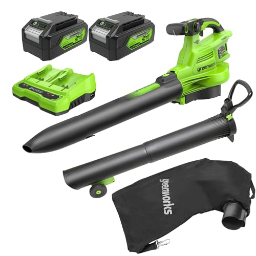 Greenworks 48 V (2 x 24 V) Akku-Laubbläser und Vakuum mit 45L...