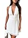 Giyuag Womens Sexy Halter Deep V Neck Backless Mini Dress Sleeveless Short Party Dress for Club Night Out White S
