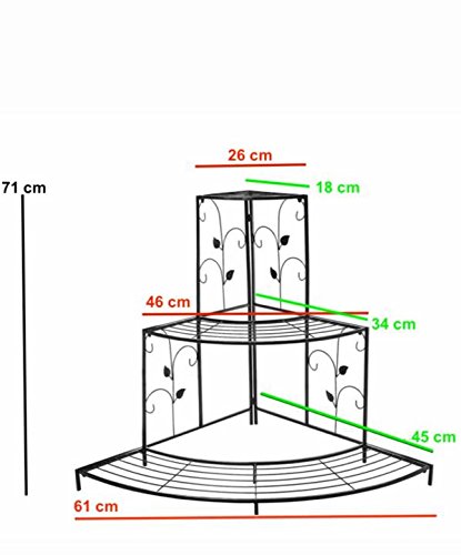 Image of NAYAB 3 Tier Metal Plant Stand, Stair-Step Style Display Ladder | Corner Shelf Metal Flower Pot Rack for Garden Balcony Indoor Outdoor (Black)
