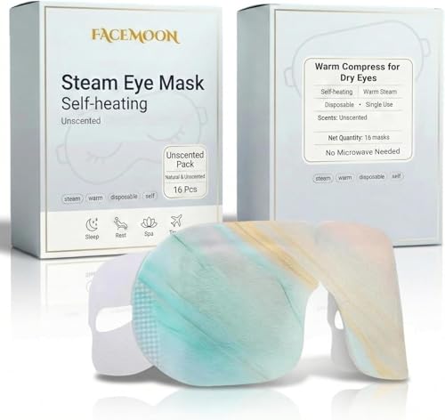 16 Packs Self Heating Steam Eye Masks: Disposable Moist Warm Compress for Dry Eyes,Tired Eyes and Stye Relief, Unscented Eye Mask for Sleep, Travel and Relaxation, No Microwave Needed