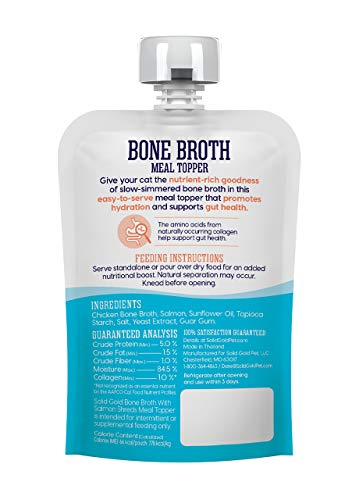 Solid Gold Bone Broth Cat Food Topper - Lickable Wet Cat Food With Protein Shreds For Hydration - Easy To Serve Wet Cat Food Gravy Bone Broth For Cats - Healthy Cat Snacks Treats - Salmon -12 Pack #TOP4