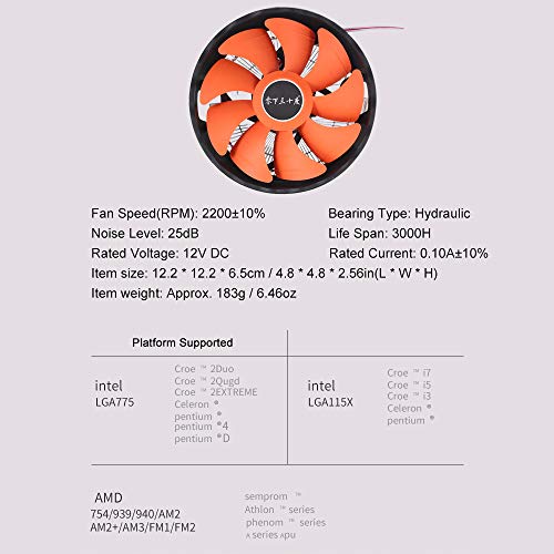 Resfriador, Andoer Ventiladores do tubo de calor do cooler da CPU hidráulica Substituição silenciosa