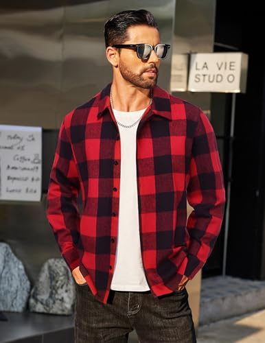 Image of COOFANDY Men's Flannel Shirts Casual Button Down Plaid Shirt Jacket Long Sleeve Fleece Shacket