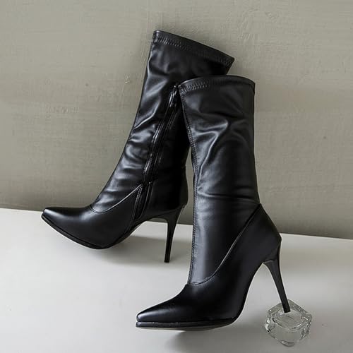 Asterisco Bottes Mi-Mollet À Talons Aiguilles Pour Femmes Talons Hauts Bottes Pointu Zip Bottes de Fête, R6809Le Noir Taille 38 EU/39Cn – vue 5