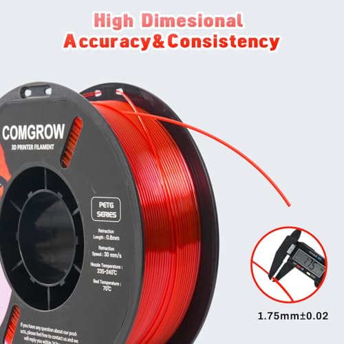 Image of Comgrow PETG 3D Printer Filament 1.75mm, High Precision and Tough 3D Printer Filament 1kg (2.2LBS), Dimensional Accuracy + /- 0.02 mm, Fit Most 3D Printers Gradient Red White