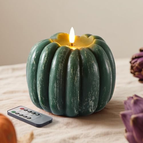 Fall Decorations for Home, Flickering Flameless Wax Pumpkin LED C...
