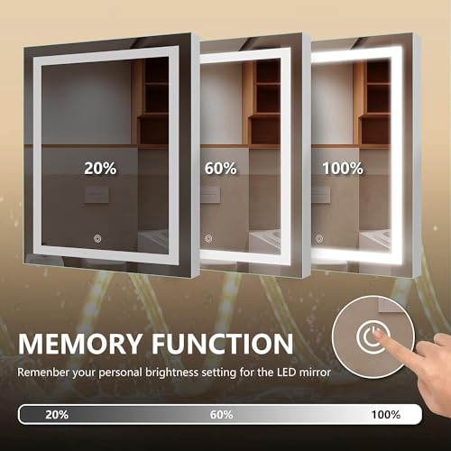 Image of TEX-RO LED Bathroom Mirror with Lights | Anti-Fog Dimmable Vanity Mirror for Wash Basin | Frameless Wall Mirror for Bathroom | Touch Sensor, IP44 Waterproof, CRI>95, Memory Function - 24x18 Inch