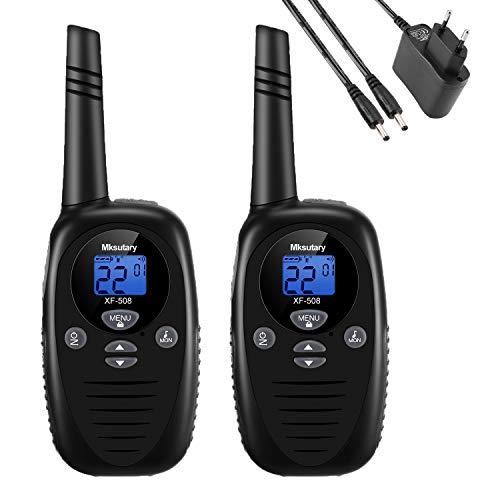 Walkie Talkie Nios Recargable PMR446, 8 Canales, Alcance 4 km, Negro, 2 Unidades