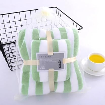Badetücher, 2er-Set, hochwertige weiche Mikrofaser-Handtücher, Korallensamt, sehr saugfähig, für Erwachsene und Kinder (1 Badetuch + 1 Hand-/Gesichtshandtuch) | Home Essentials (grün, 1 Badetuch + 1 – Bild 3