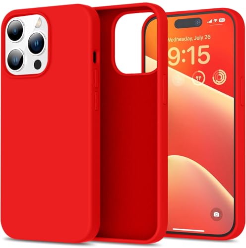 Image of DIZORO Microfiber Candy Case Compatible for iPhone 14 PRO, Shockproof Slim Back Cover Liquid Silicone Case (Red)